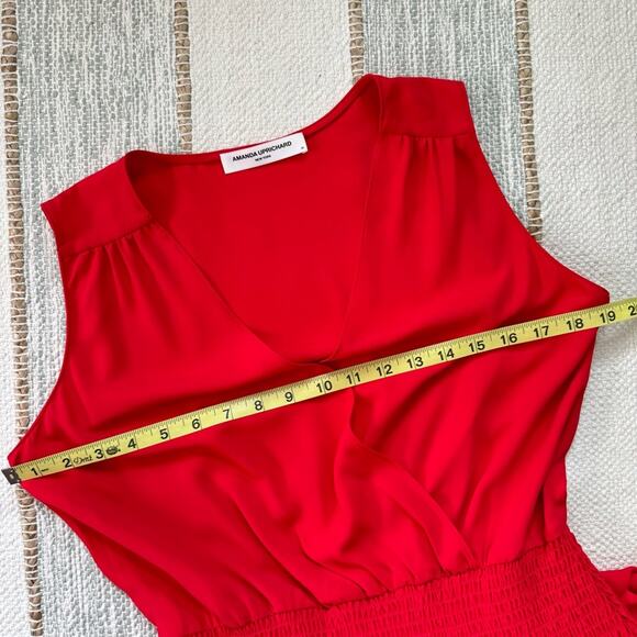 Amanda Uprichard Chantal Red Sleeveless Tiered Smocked Mini Dress Size Medium - Picture 6 of 10